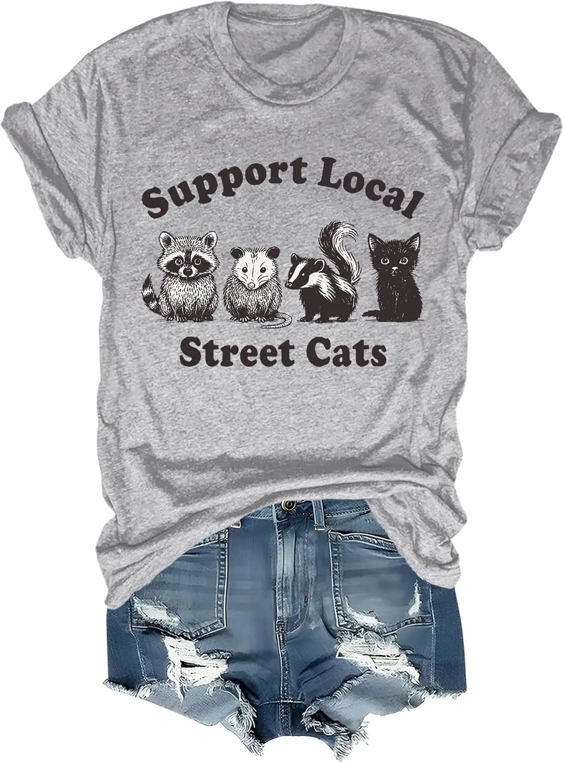 Футболка команды местных уличных кошек, футболка с изображением енота, опоссума, скера