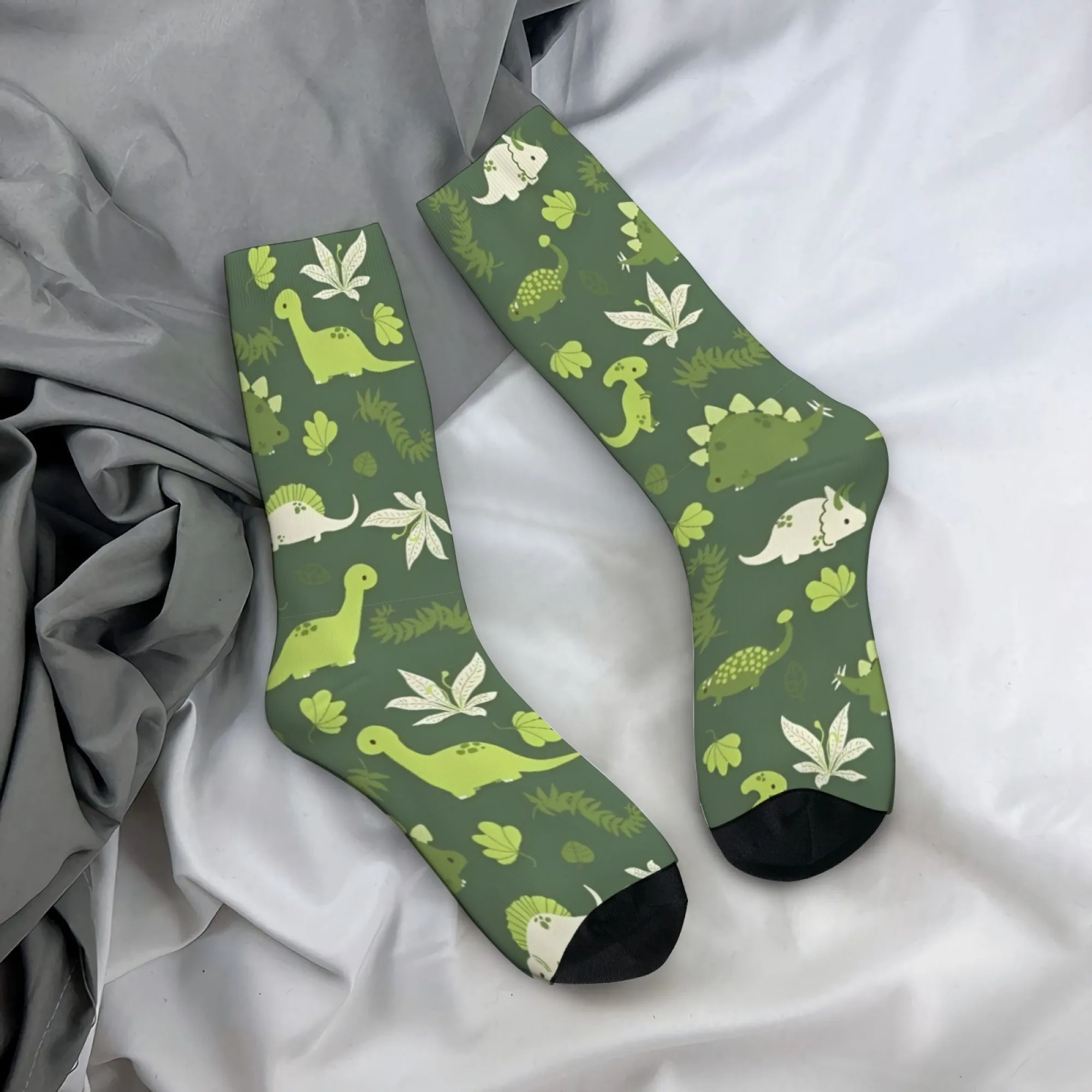Cartoon Dinosaur Green Plant Socks Skin-friendly Breathable Smooth Men's Socks Fitness Hiking Camping Stylish Cute Graphic Socks