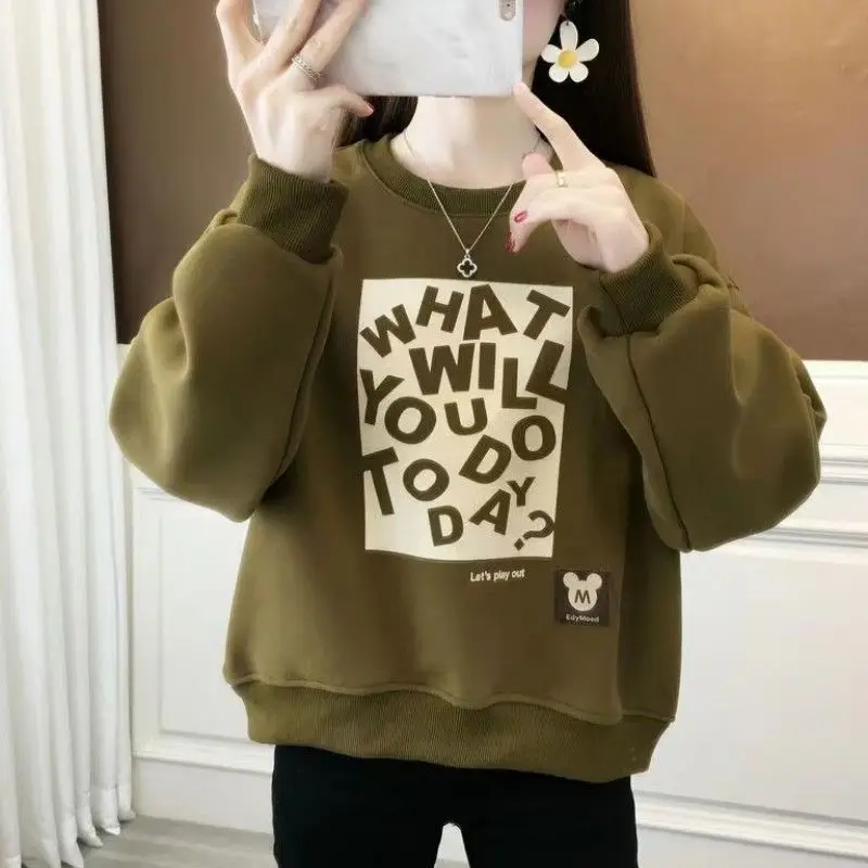 

Fashion O-Neck Spliced Korean Printed Letter T-Shirts Female Clothing 2024 Autumn New Loose Casual Tops All-match Tee Shirt