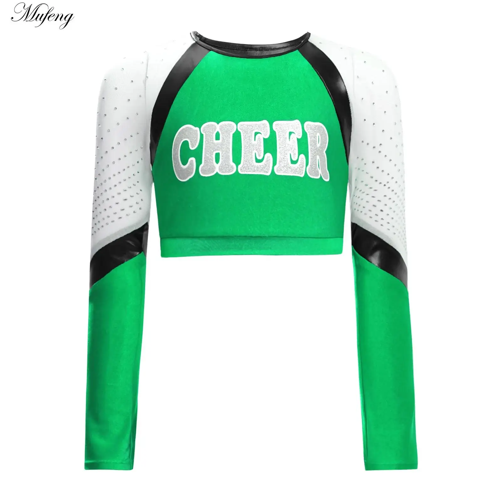 Shiny Rhinestones Crop Tops Kids Girls Cheerleading Uniform Sequin Sleeveless Crop Top for Child Kpop Hip Hop Jazz Dance Costume