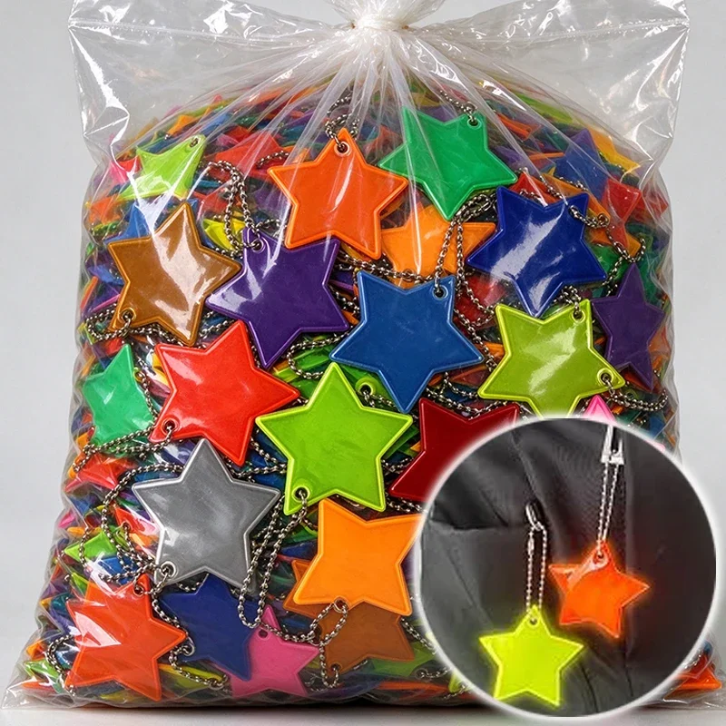1/10Pcs Reflective Keychain Stars Gear Stylish Reflective Pendant for Bags Child Safety Reflectors Keyrings Auto Accessories