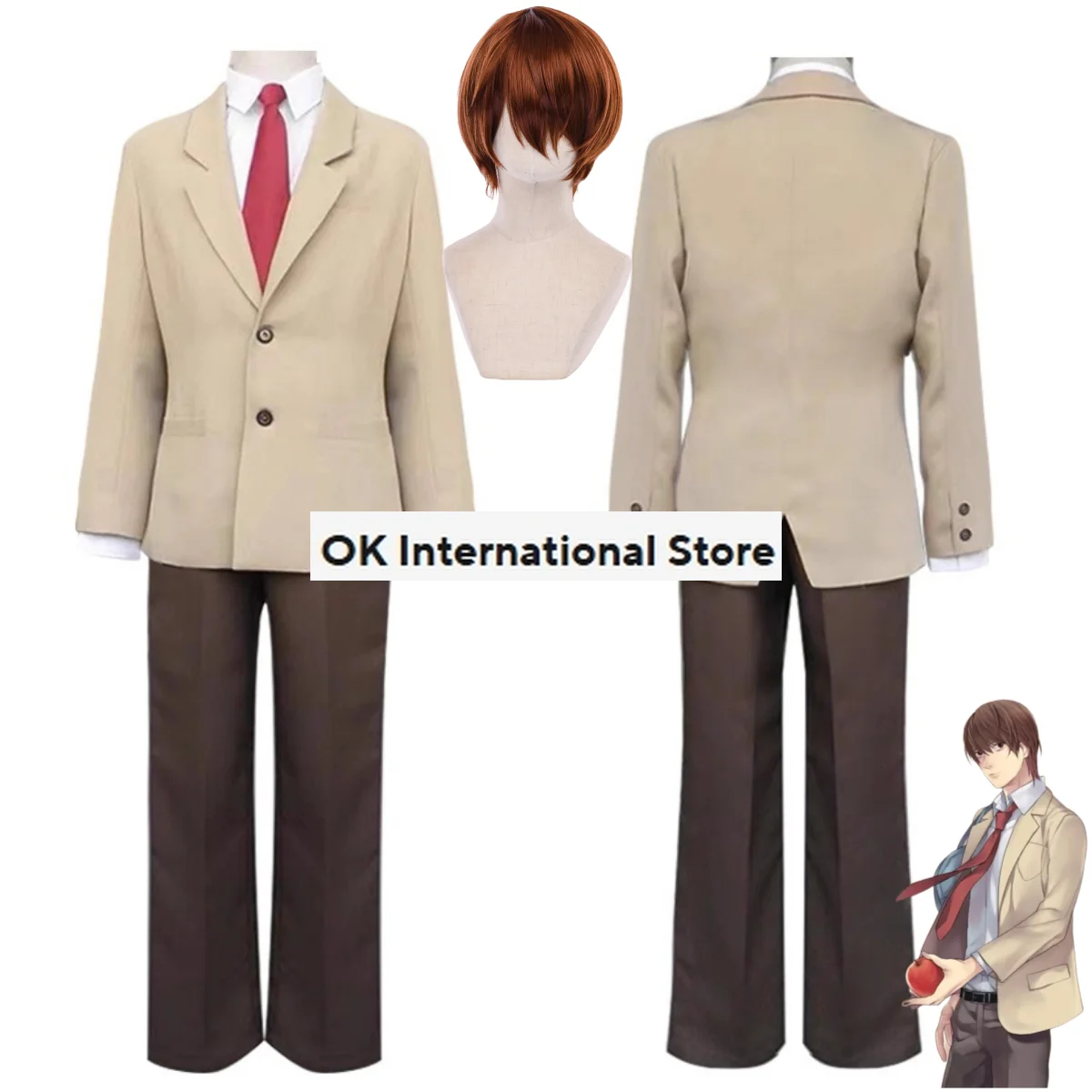 Anime Death Note Yagami Light Cosplay Costume parrucca colore caffè uniformi scolastiche Set completo uomo adulto Halloween Carnival Suit