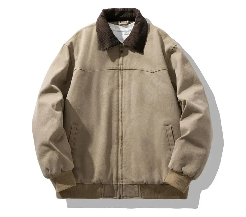 

Thickened Winter Men's Canvas Jacket, American Retro Loose Fit Cotton Coat, High Grammage Washed Outerwear Top