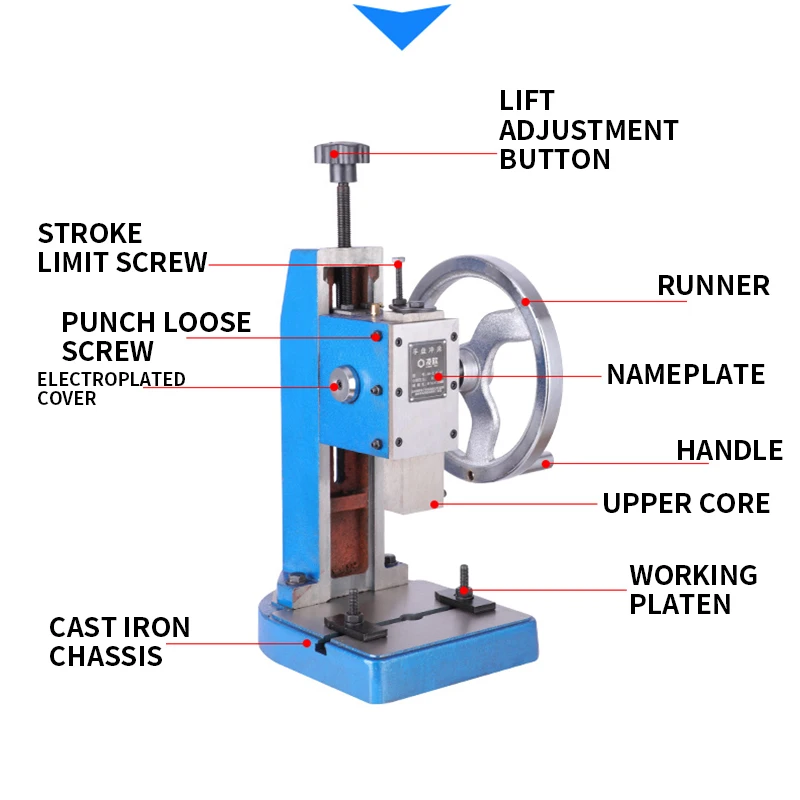 JA-2-0.6T Hand Plate Punch/manual Turntable Press/desktop Type Press, Industrial Precision Stroke Can Be Positioned