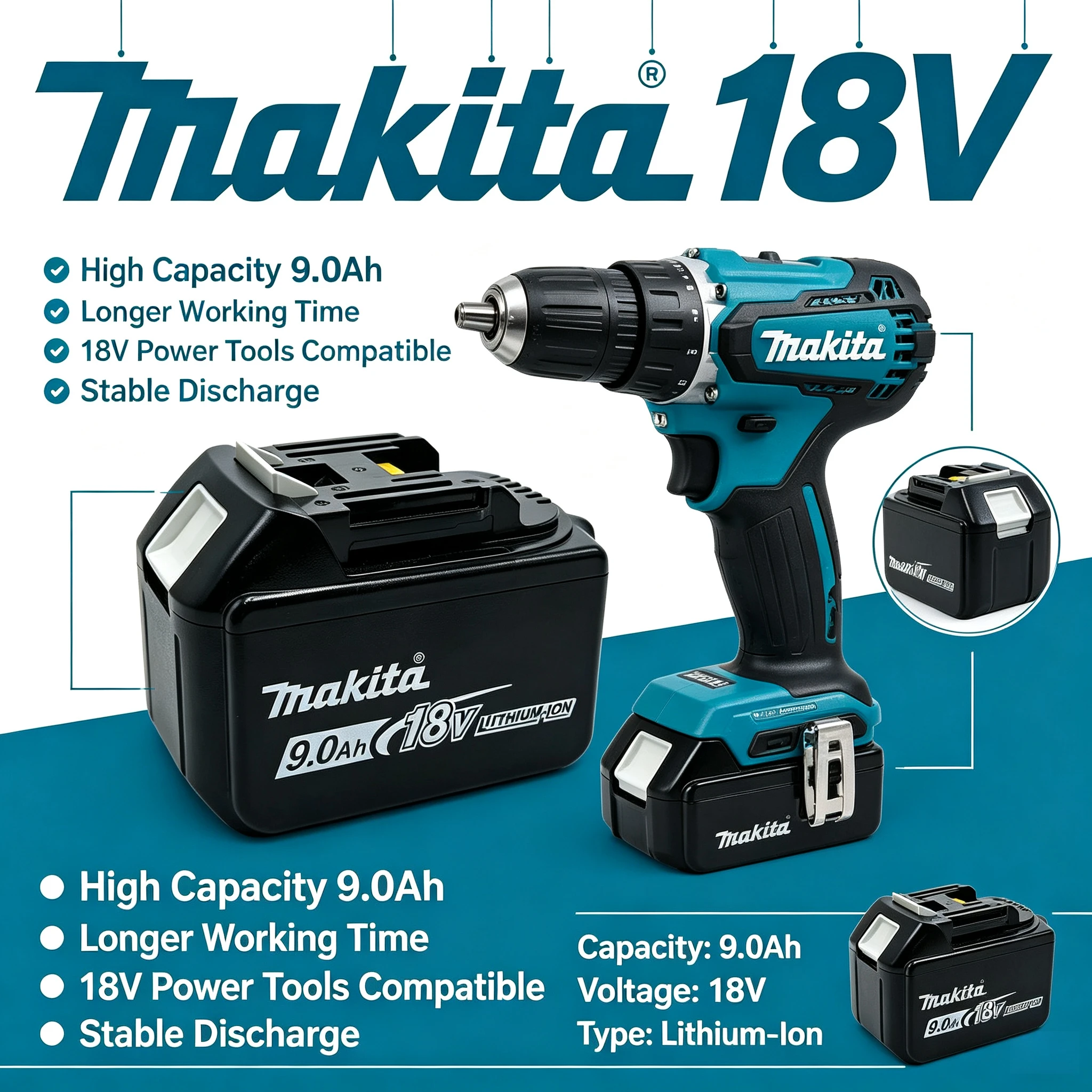 2026 100% NEW Makita 18V 9.0Ah BL1890 Replacement Battery BL1850B BL1860B for Makita Power Tools Long Runtime Construction Jobs