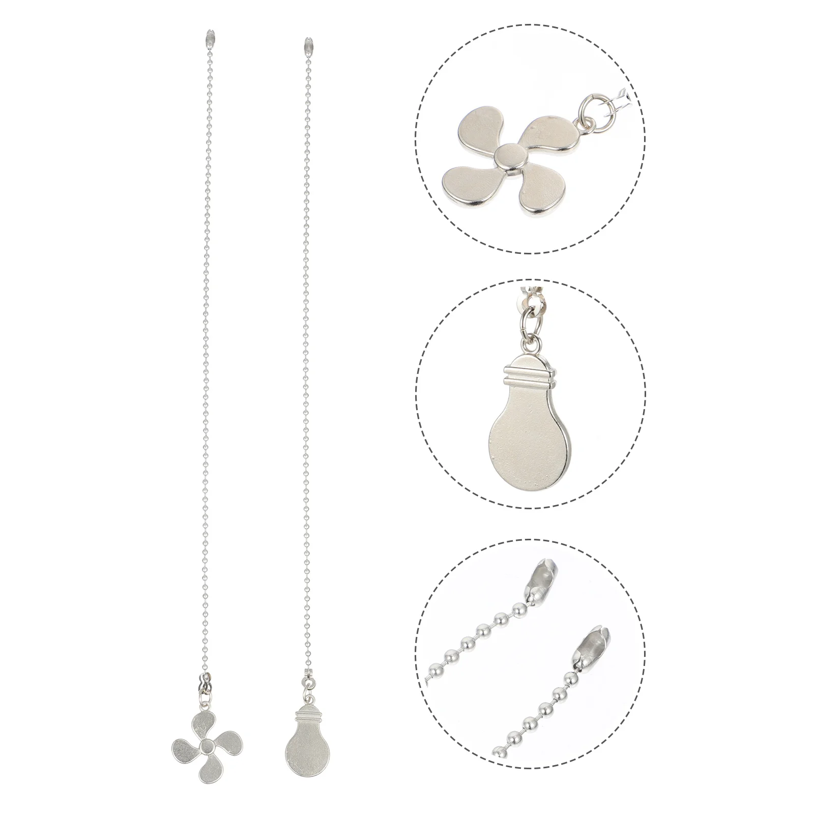 

2Pcs Ceiling Fan Pull Chain Beaded Pendant Light Silver Extension Hanging for High Ceiling Fans Ventilation Hardware