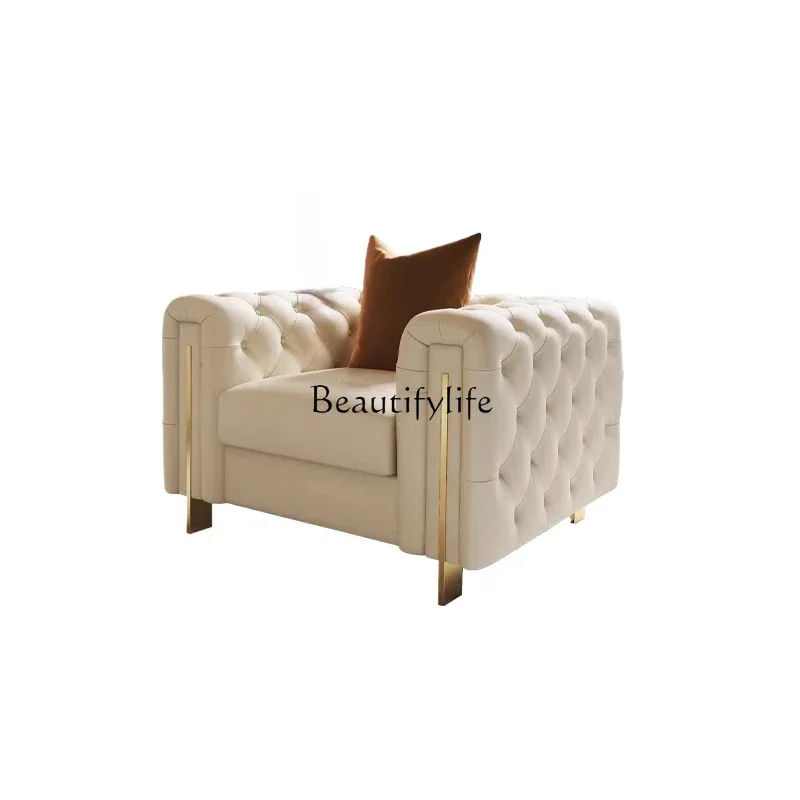 

American light luxury solid wood sofa small apartment villa living room leather sofa combination