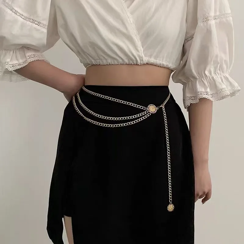 Boho Sexy Frauen Mode Gürtel Hüfte Hohe Taille Gold Silber Farbe Schmale Metall Körper Kette Chunky Fransen Neue – Detail 5
