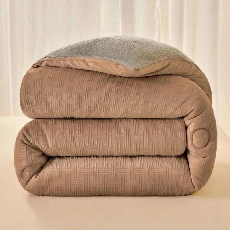 

Winter Bedding Thickened Quilt Warm Waflle Stripe Flannel Fleece AB Side Comforter for Cold Nights Home Bed Duvets Drop Shipping