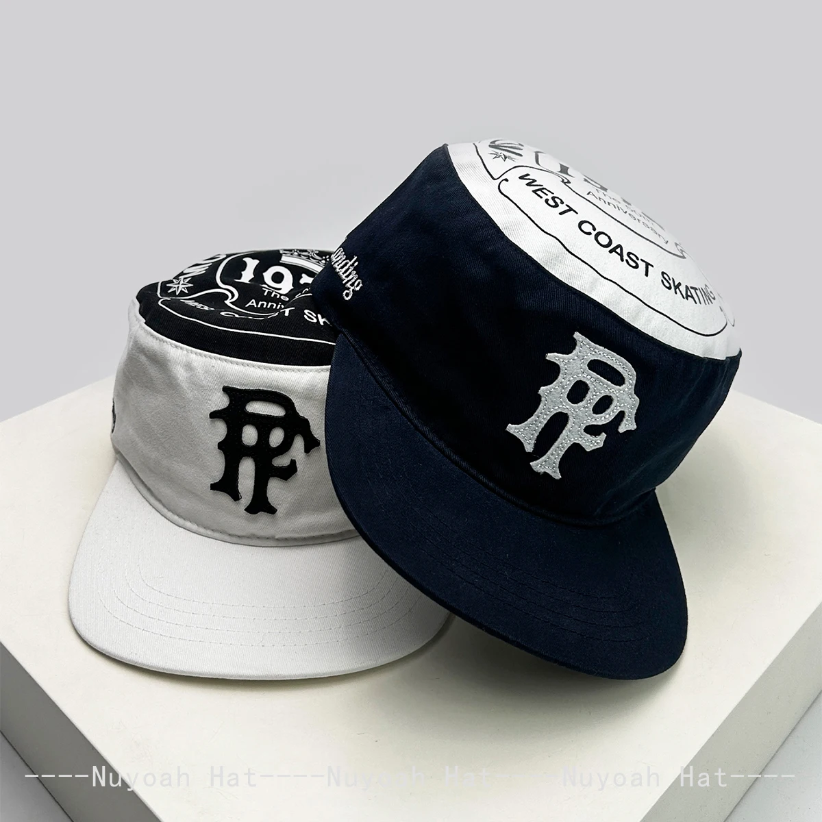 Korean Patched Embroidered Letters Baseball Hats Sunshade Flat Top New Men Women Versatile Color Block Retro Peaked Caps Fashion