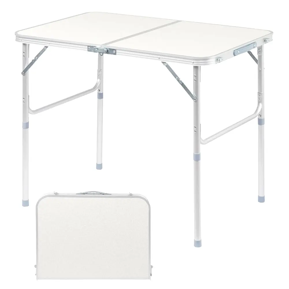 

3Ft Small Camping Table Adjustable Height Aluminum Folding Table For Picnic Party Bbq, Plastic Rv Suitcase Table Portable