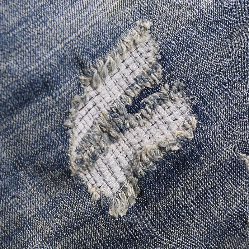 Street Fashion Men Jeans Retro Washed Blue Stretch Slim Fit Ripped Jeans Men High Quality Patched Designer Vintage Denim Pants