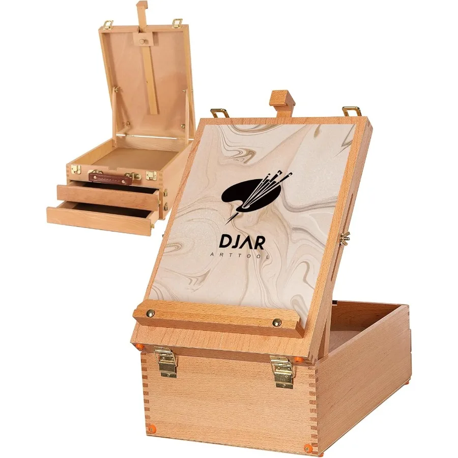 

Large Sketchbox with 3-Drawer Storage Adjustable Beech Wood Desktop Easel for Painting Portable Wooden Tabletop Easel for Canva