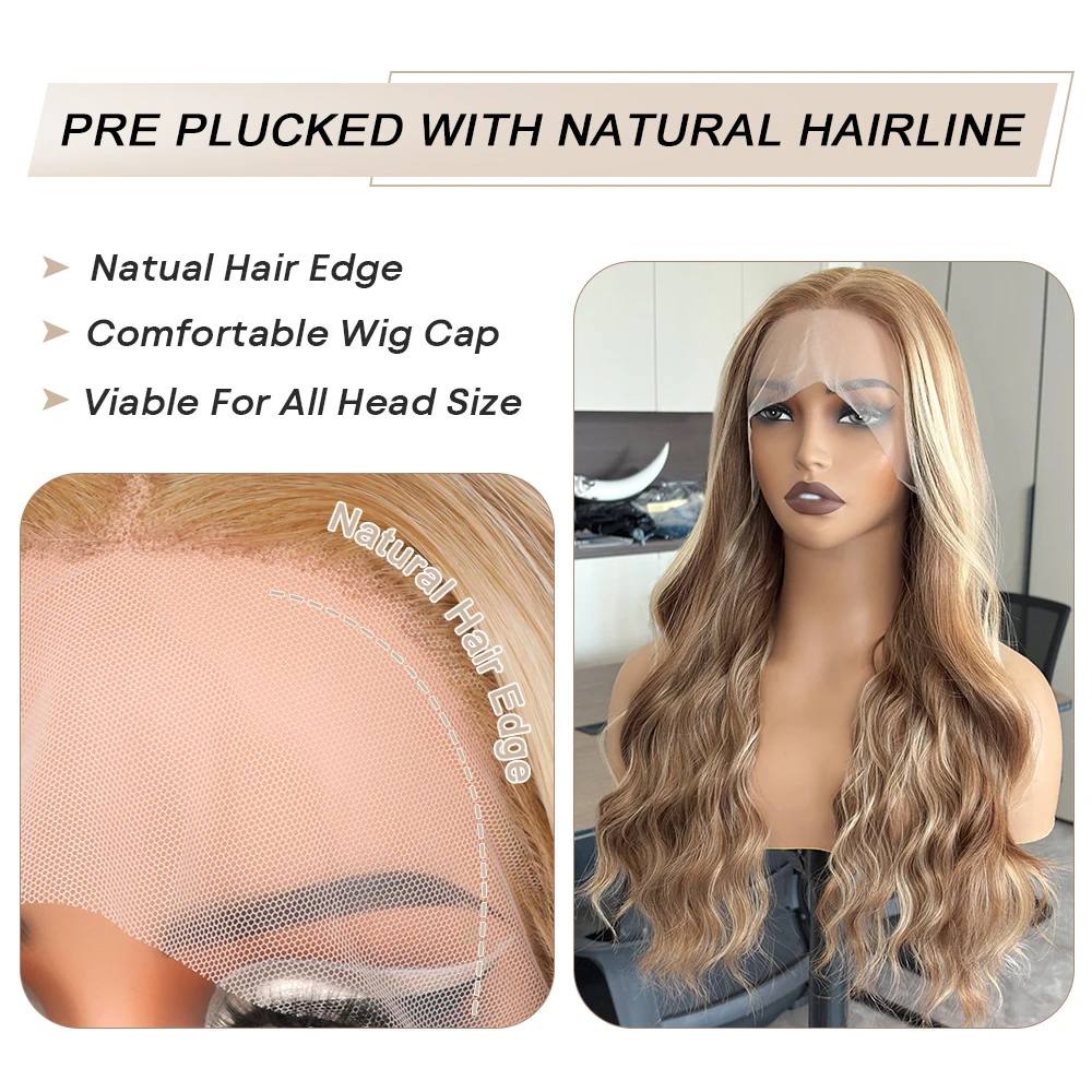 13x6 Body Wave Highlight Lace Front Synthetic Ombre 13x4 Lace Frontal Wigs Honey Blonde Colored Wigs For Women image 2