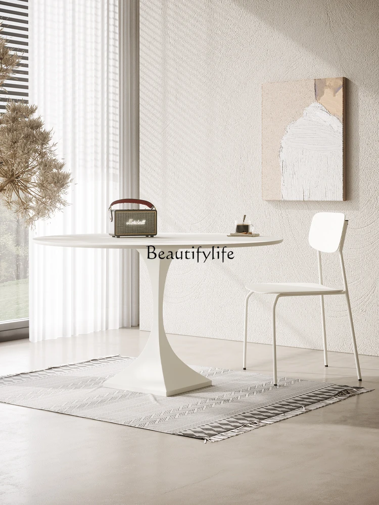 

Stone Plate round Dining Table Minimalist Cream Silent Style Pure White Conference Table