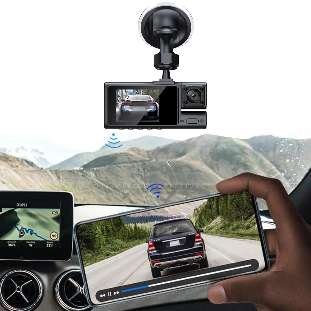 3 Channel Dash Cam Motion Detection HD 1080P Vehicle Video Recorder Front Rear Inside Camera Loops Recording 24H Parking Monitor