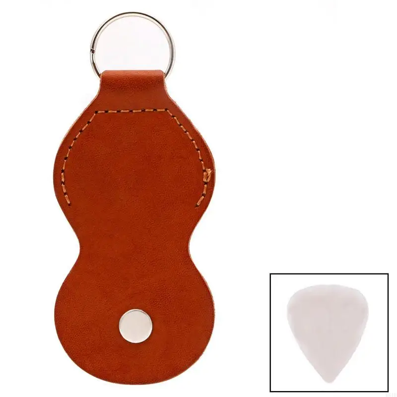 Y51D 1Pc Brown Faux Leather Guitar Picks Bag Holder Container Keychain