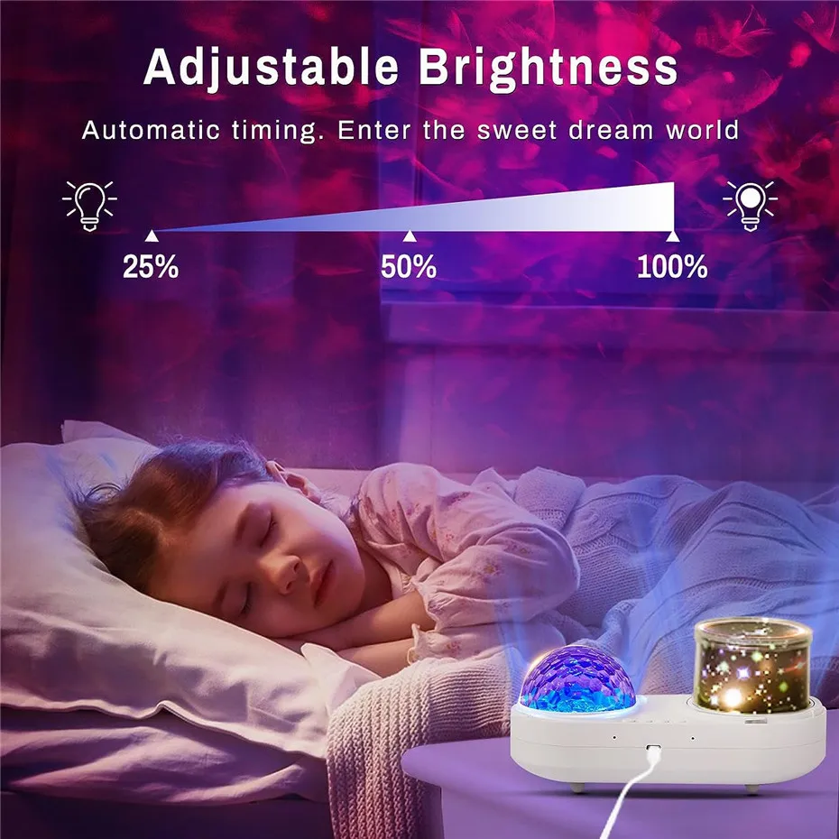 Galaxy Starry Projector Colorful Ocean Wave Night Light 360° Rotation Rechargeable Wedding Christmas Decor light Children's Gift