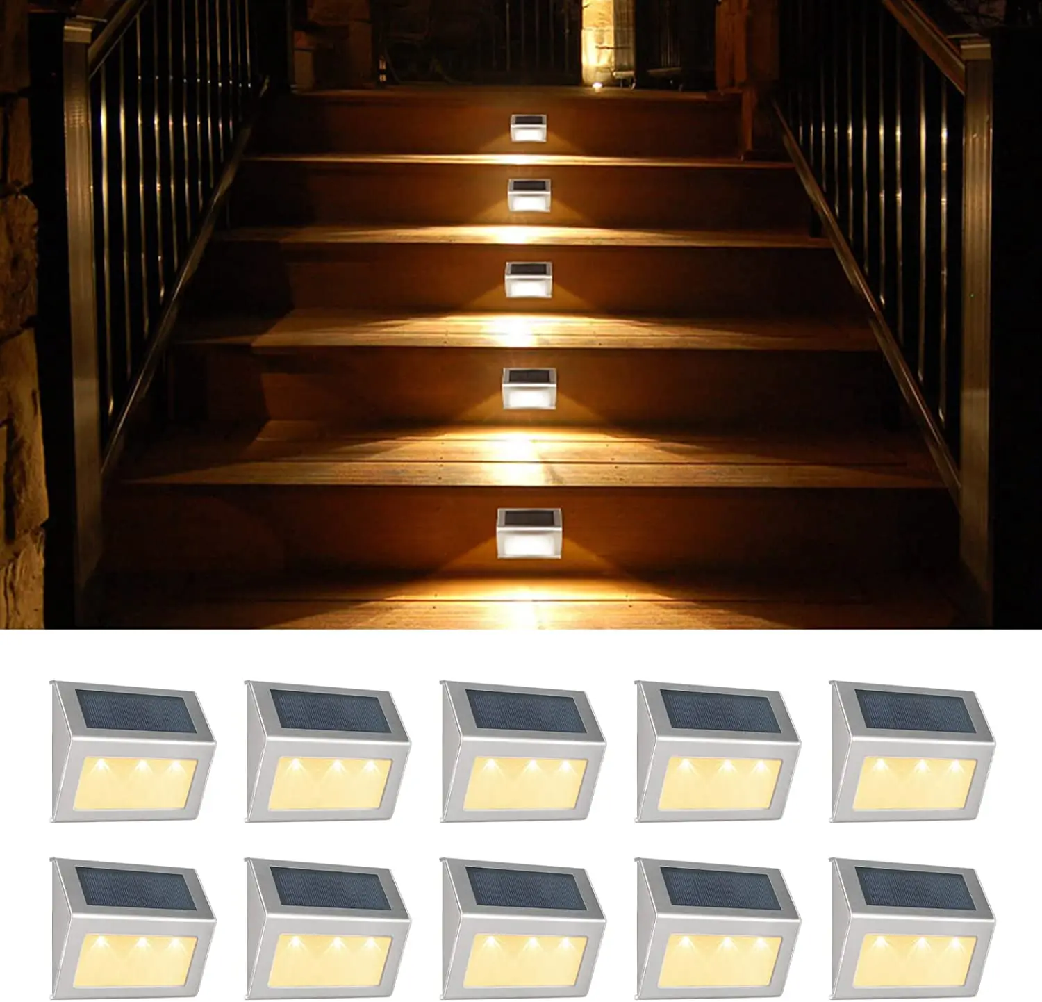 

6/4/2pcs Outdoor Solar Deck Lights Stainless Steel Garden Pathway Yard Stairs Lamp 3leds Wall Light for Courtyards Fence Steps