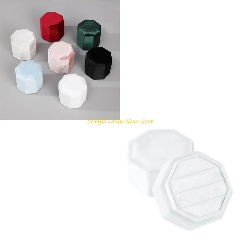 

Octagonal Rings Box for Three Rings Soft Flannel Engagement Display Case Flannel Jewelry for Rings