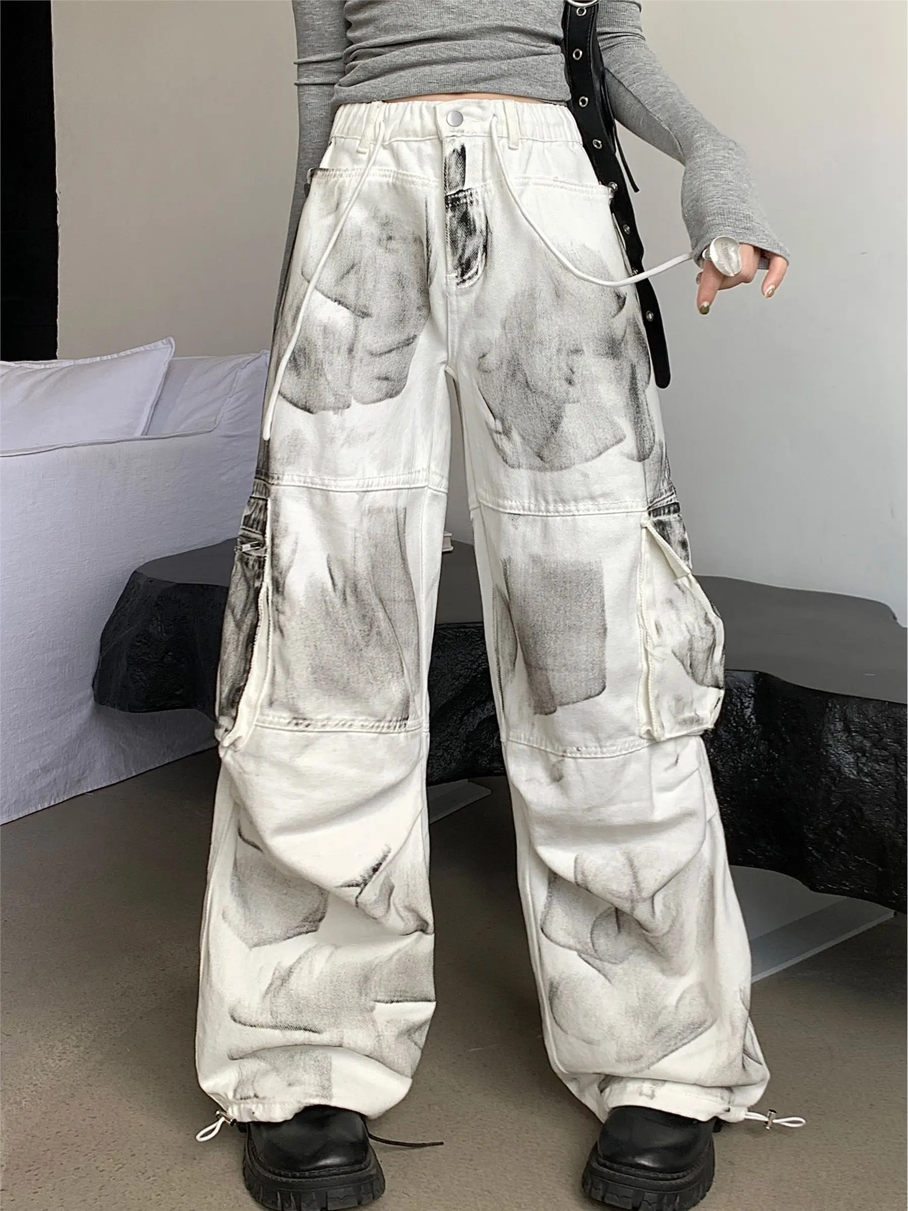 High Waist Women Tie Dyeing Jeans Hip-hop Style Vintage Streetwear Y2K Wide Leg Jean big Size Female Trouser Baggy Denim Pants