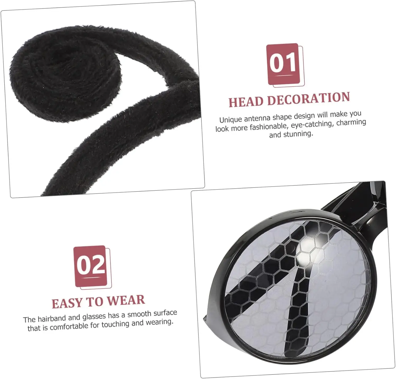 PESENAR Fly cospaly due pezzi nero curvy carino accessorio per capelli grandi occhiali in rete grigia essenziali per la masquerade