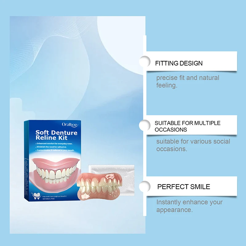 Kit de prothèse dentaire en Silicone, doublures en Silicone, Kit de prothèse dentaire souple, ensemble de dents supérieures et inférieures, facile à utiliser