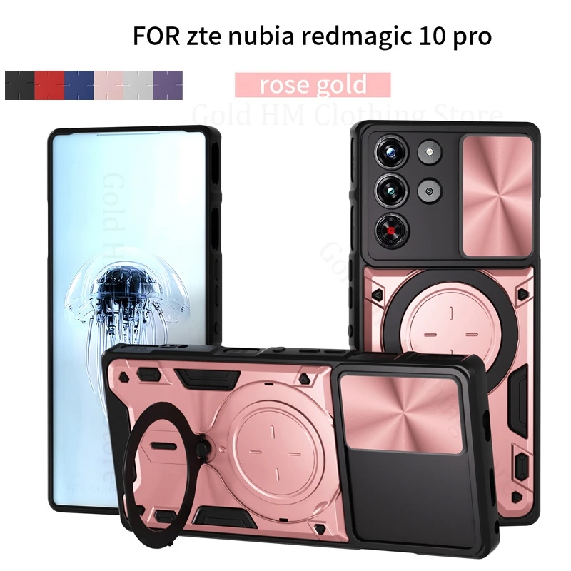 

Magnetic Alloy Ring Stand Case For ZTE nubia Red Magic 10 Pro Plus Slide Lens Camera Hybrid Armor Cover Nubia Focus Pro Neo 3 2