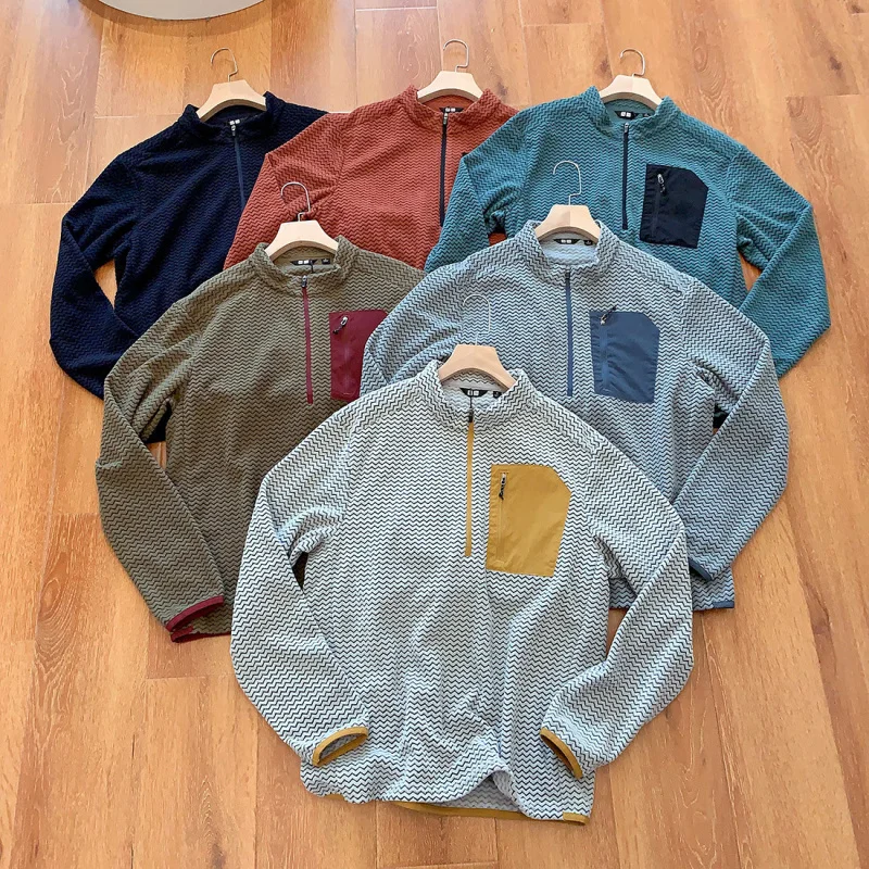 2026 New Men's Outdoor Stand Collar Half Zip Jacket Fashion Textured Casual Coat Couple Style Warm Breathable Outwear
