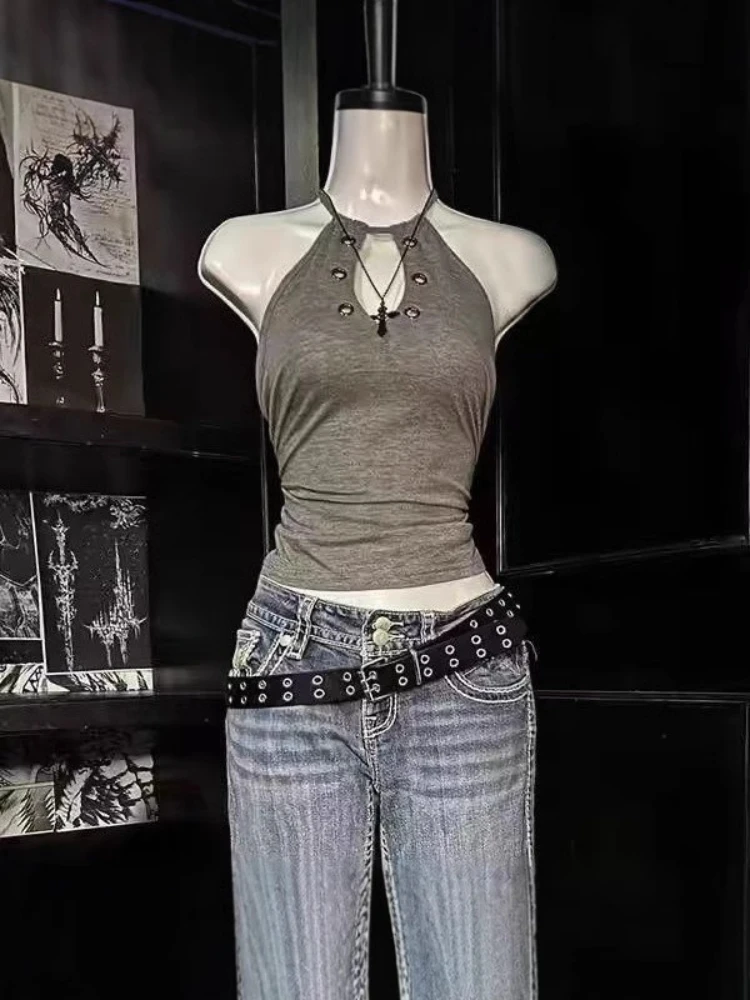 

Винтажные топы без рукавов в американском стиле для женщин 2000-х годов, сексуальные топы Spice Y2K, повседневные плиссированные топы в стиле гранж с вееровым принтом, новинка лета