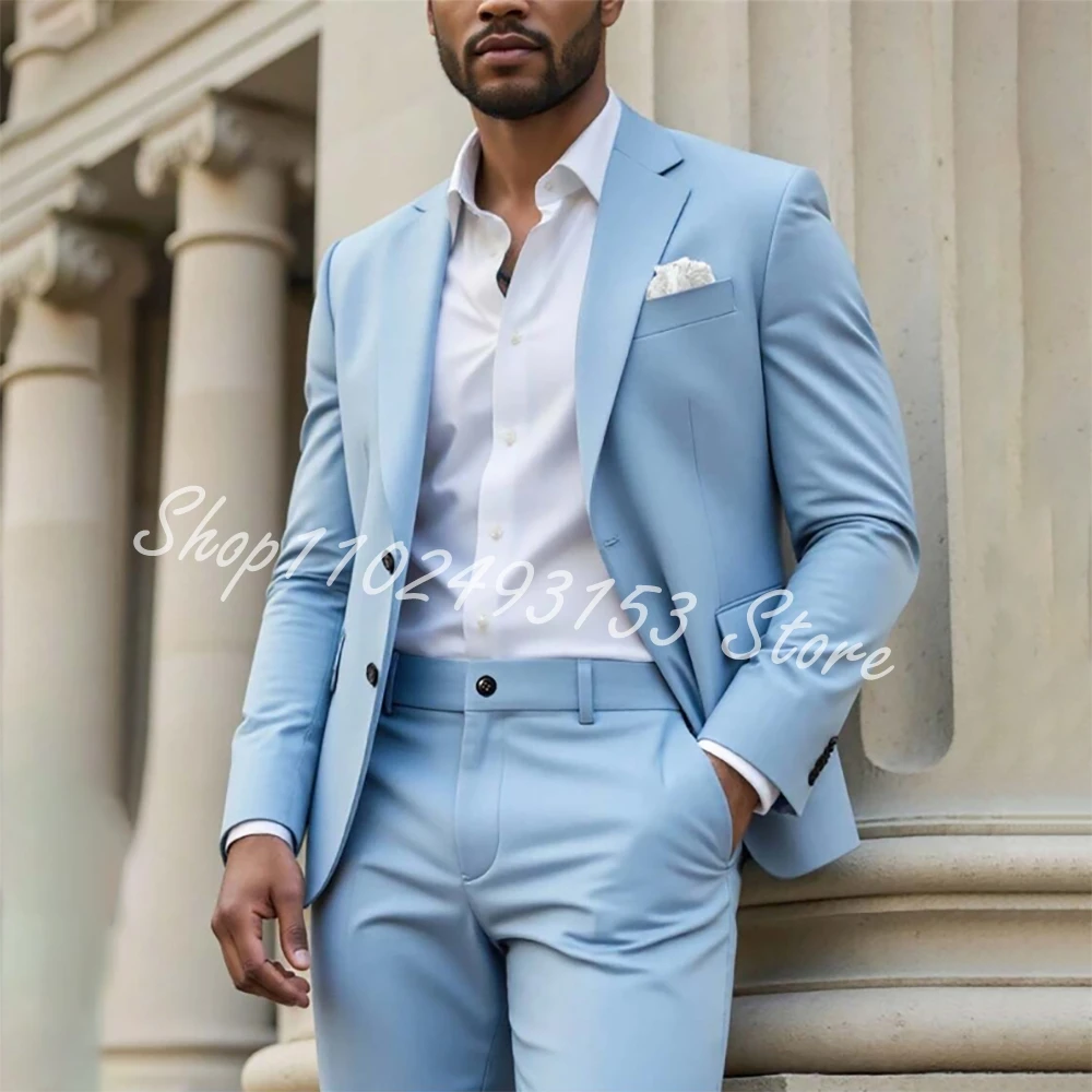 

Свадебные костюмы для мужчин Slim Fit из 2 предметов Небесно-голубая куртка Брюки Элегантный смокинг для свадьбы жениха и выпускного вечера Повседневный костюм Homme Mariage