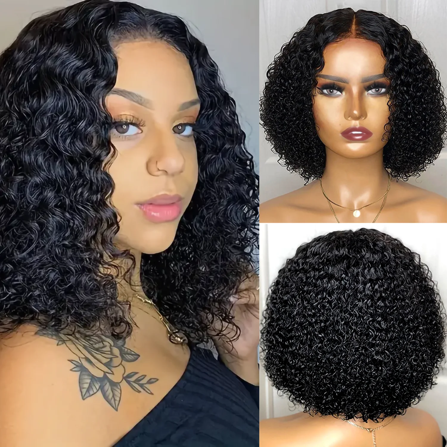 

Синтетический парик-каре с глубокими кудрями, 12 дюймов, натуральный черный, короткий, кудрявый, с центральным пробором, для косплея, вечеринок, повседневного использования, синтетический парик для женщин