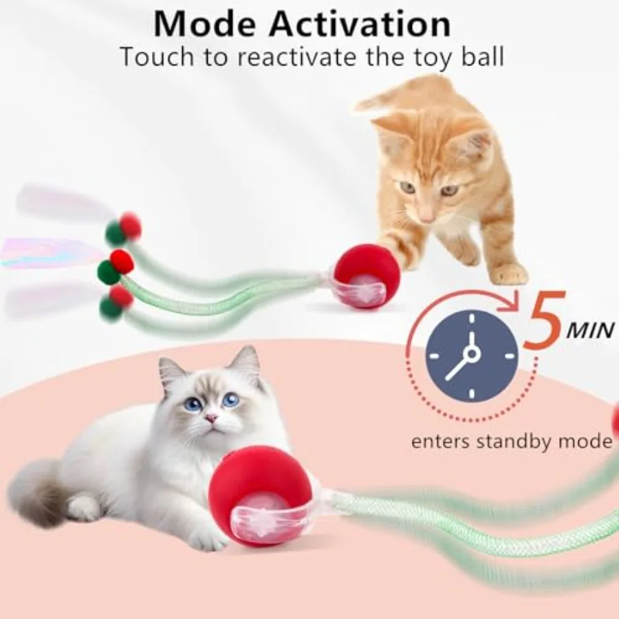 كرات لعبة القط التفاعلية التلقائي المتداول القط ندف الكرة مع صوت النقيق الطيور و3 طرق قابلة للشحن USB هريرة اللعب fo