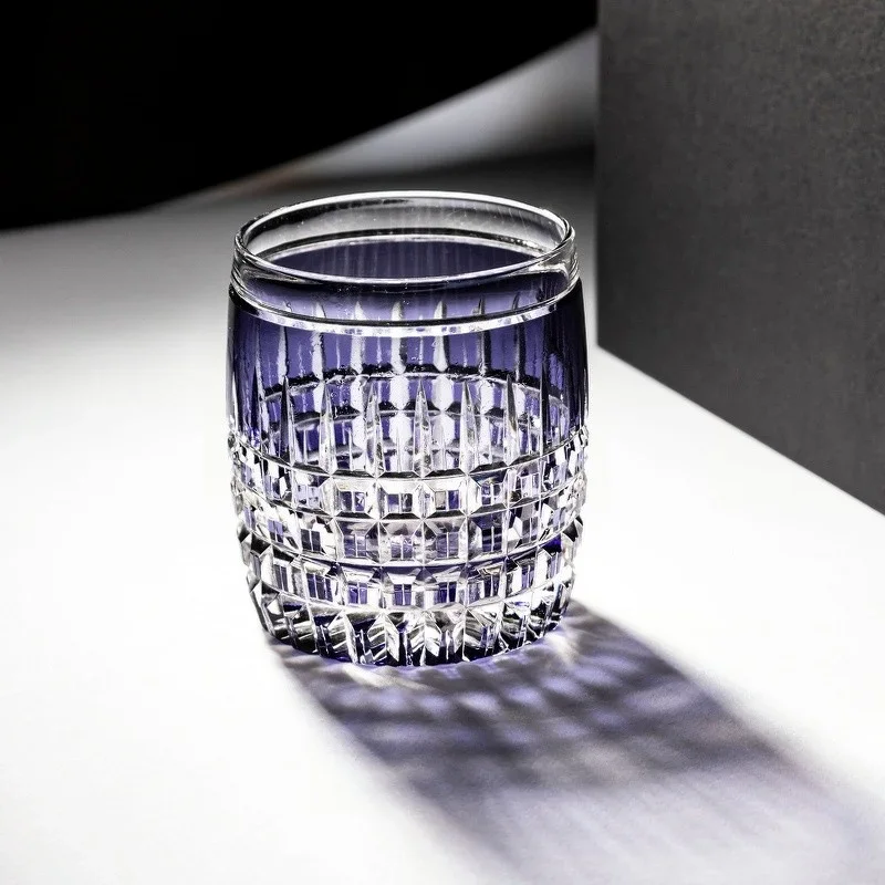 Purple Grid EDO Kiriko Whisky Glass Japanese Style Hand Carved Crystal Wine Cup Business Christmas Gift Dropshipping