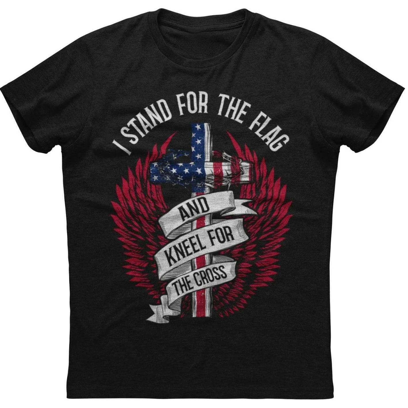 

I Stand for The Flag and Kneel for The Cross. Religious Patriotic T-Shirt. Summer Cotton Short Sleeve O-Neck Mens T Shirt New