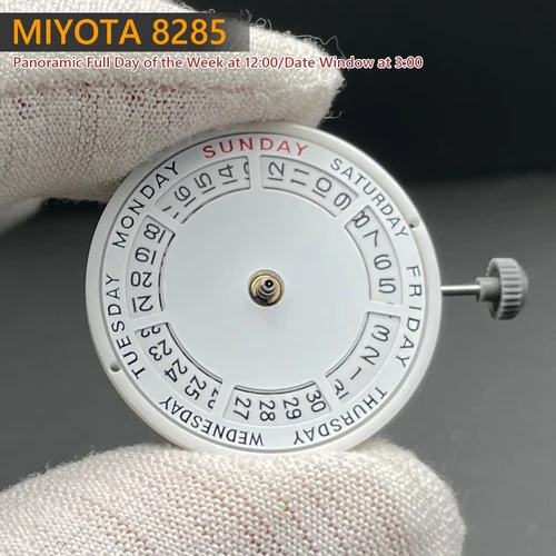 Genuino Miyota 8285 Movimiento mecánico automático Mod Mecanismo de reloj con fecha y día con semana en 12:00/Date a las 3:00 en punto 21 joyas