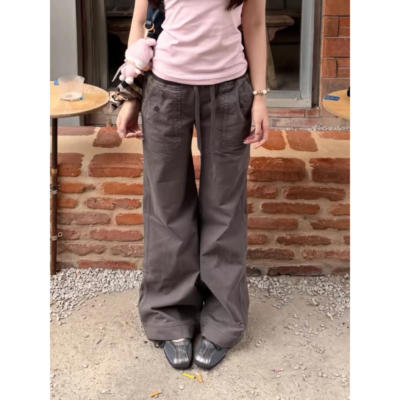 ZHIZOU Women Baggy Flare Jeans Low Rise Punk Cargo Denim Pants Abi Y2K Harajuku Wide Fit Jeans 2000s American Retro High Street