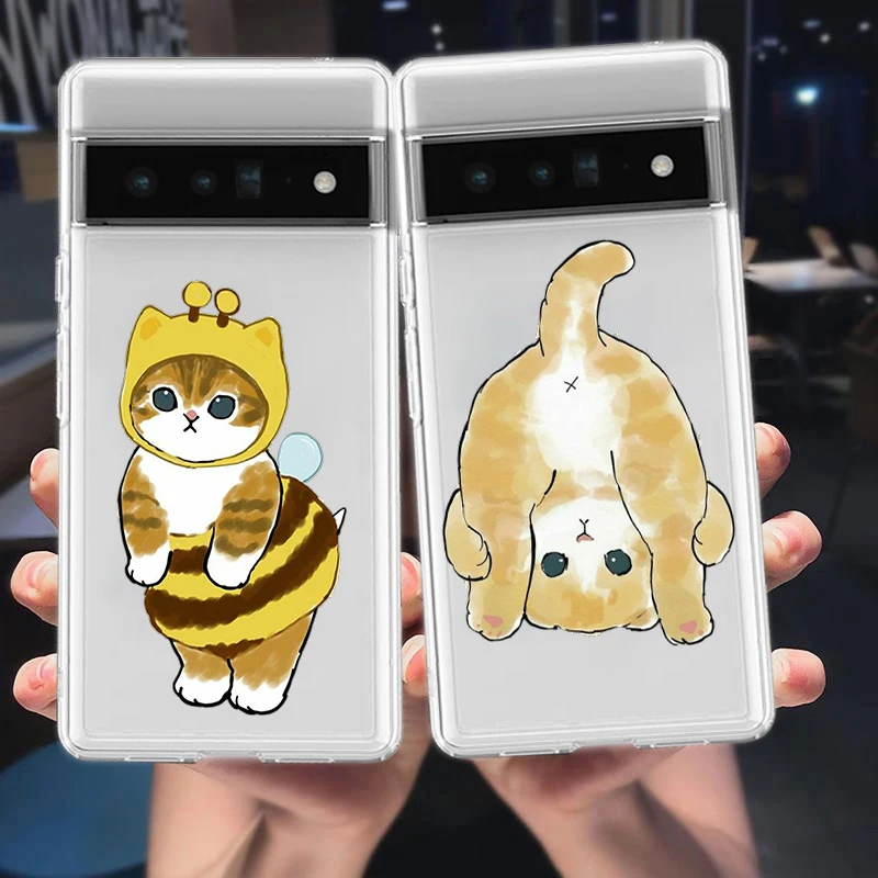 Cute Cat Art Cartoon Phone Case For Google Pixel 8 7 6 Pro 6A 5 4 5A 4A 3A XL 5G Silicone Shockproof Soft TPU Clear Cover Fundas