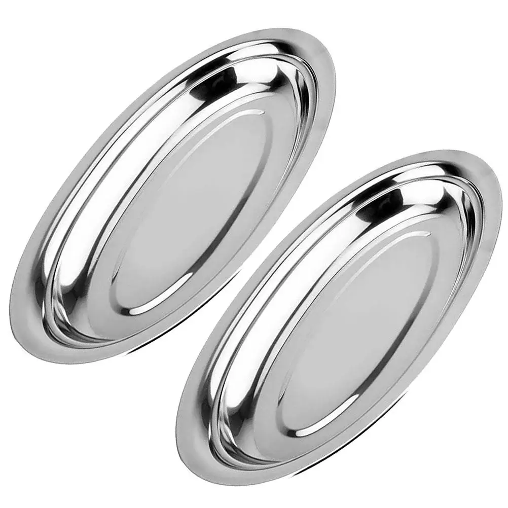 

2pcs Stainless Oval Plates Thickened Heat-resistant Serving Oval Shape Plates Platter Fruit Tray Kitchen Barware