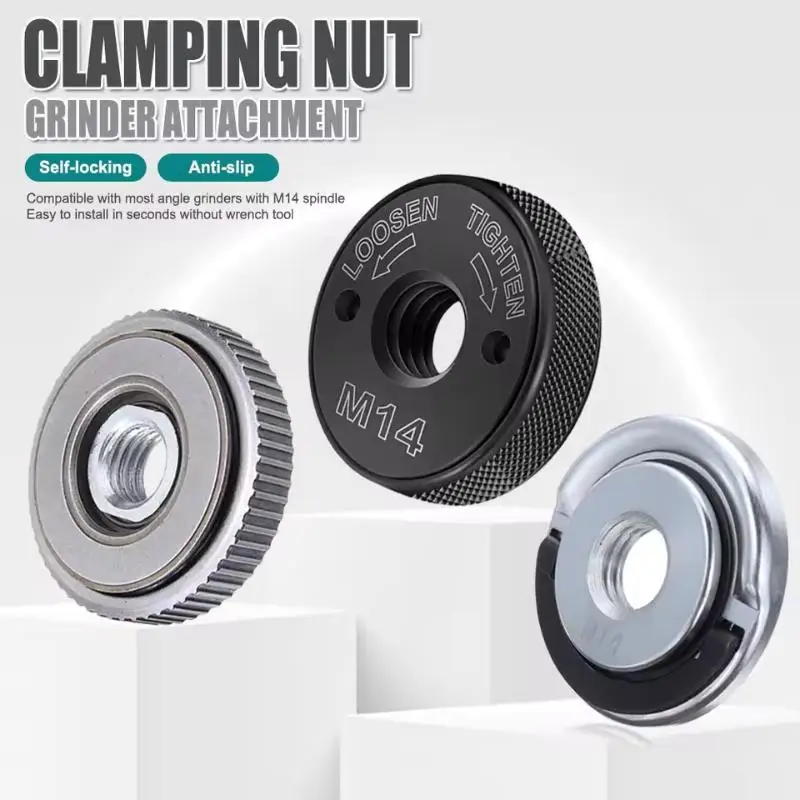 New M14 Thread Angle Grinder Self-locking Pressing Plate Black Quick Release Flange Nut Clamping Power Chuck Tools Parts 1PC