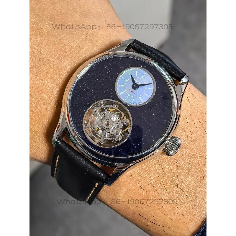 Dress Light Luxury Business Hollow Tourbillon Hand Roll Mechanical Watch Male 42mm