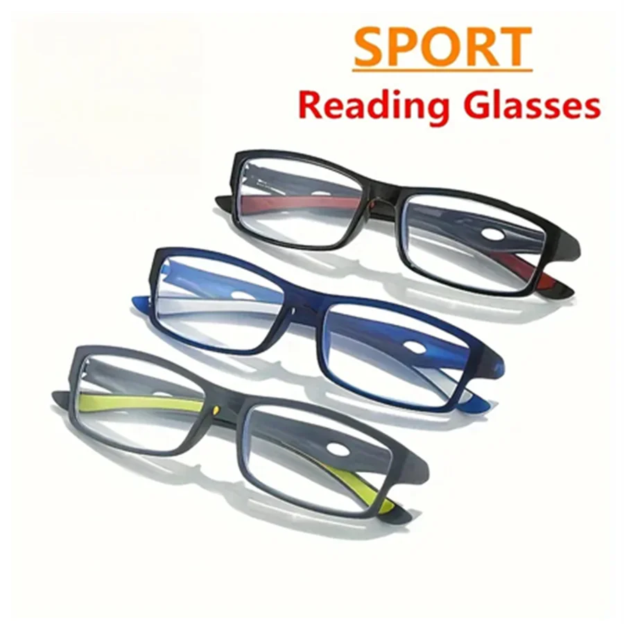 Image of 3PCS Sport Style Nicht verschreibungspflichtige Lesebrille Anti-Blaulicht Rechteckige Vollrandbrille, PC-Rahmenmaterial