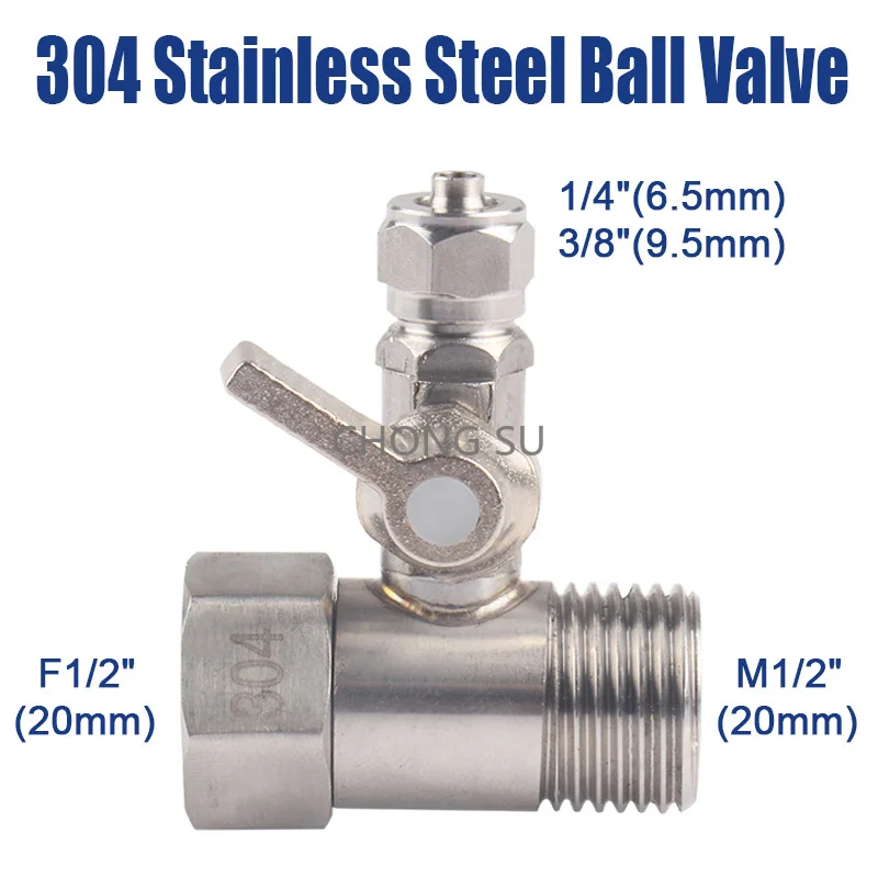 

1pcs 1/4" 3/8" 1/2" PE Pipe Ball Valve For Water Purifier 304 Stainless Steel 3-Way Adapter Tap Quick Connector Accessories