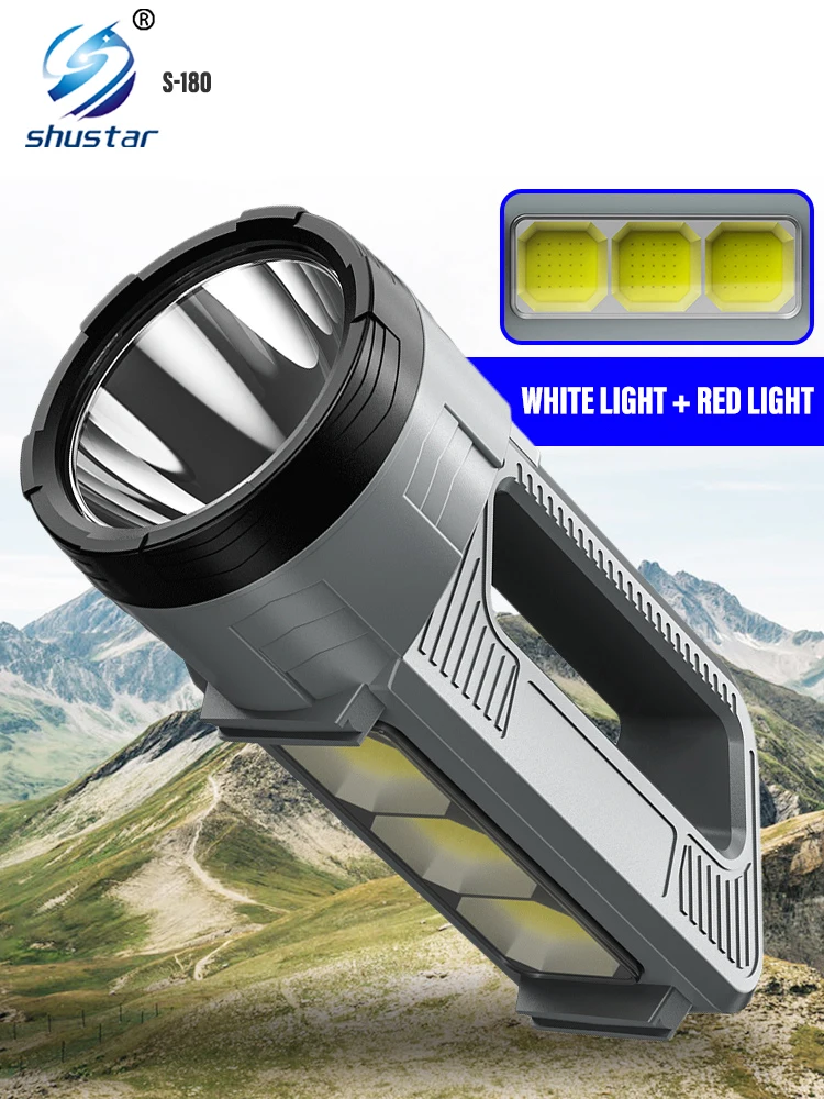 High Power LED Searchlight  Rechargeable Flashlight Spotlight with High Brightness Side Lights for Expeditions and More