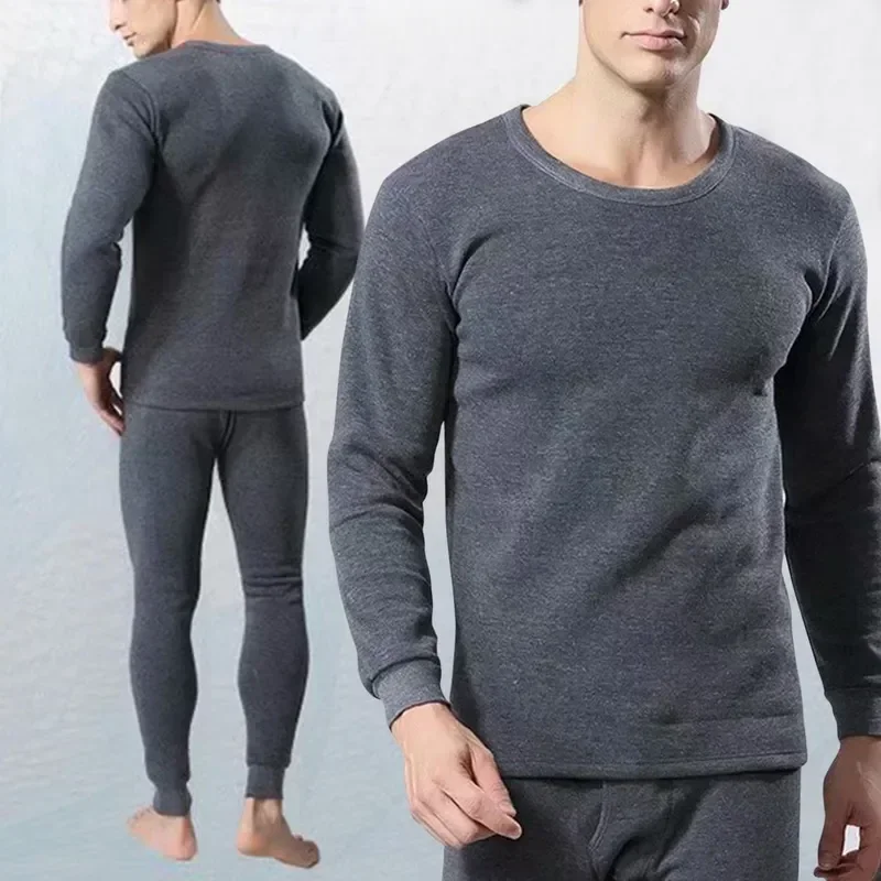 Conjunto de roupa interior térmica longo com gola redonda masculino, terno de 2 peças, manga fina, veludo, sem costura, grosso, novo, outono, inverno, Johns Tops, 2022