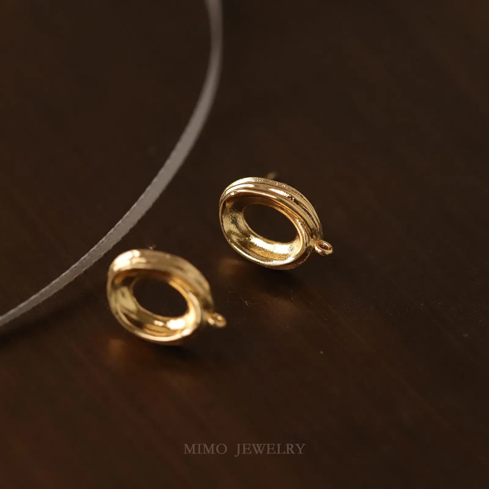 Copper-plated Hollow Glossy Oval Ring Texture Stud Earrings Integrated Ear Clips DIY Handmade Accessories