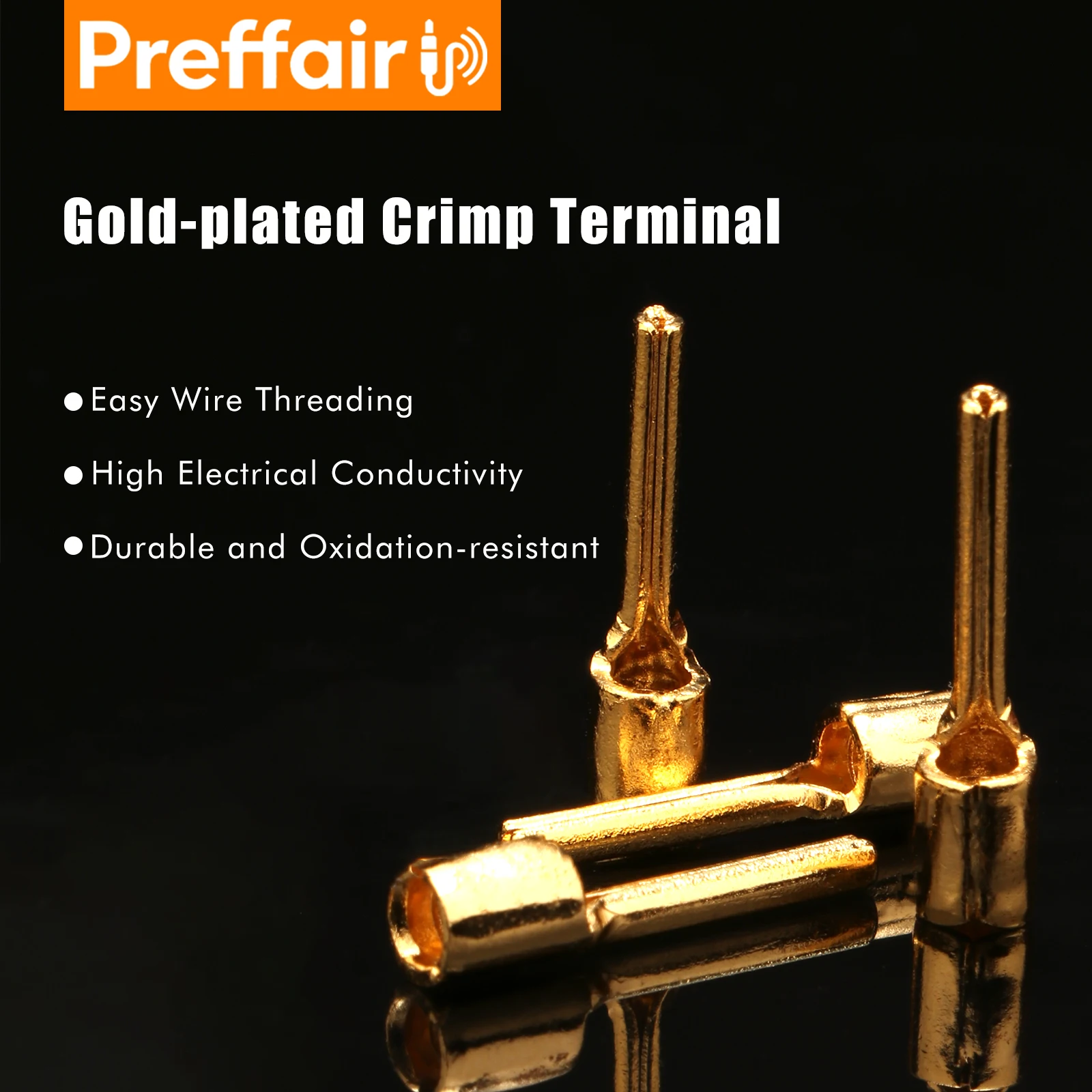 Preffair Gold plated PTN2-12 Brass Copper Non-Insulated Splice PTN Wire Cable Connector Needle Lug Pin Crimp Terminal