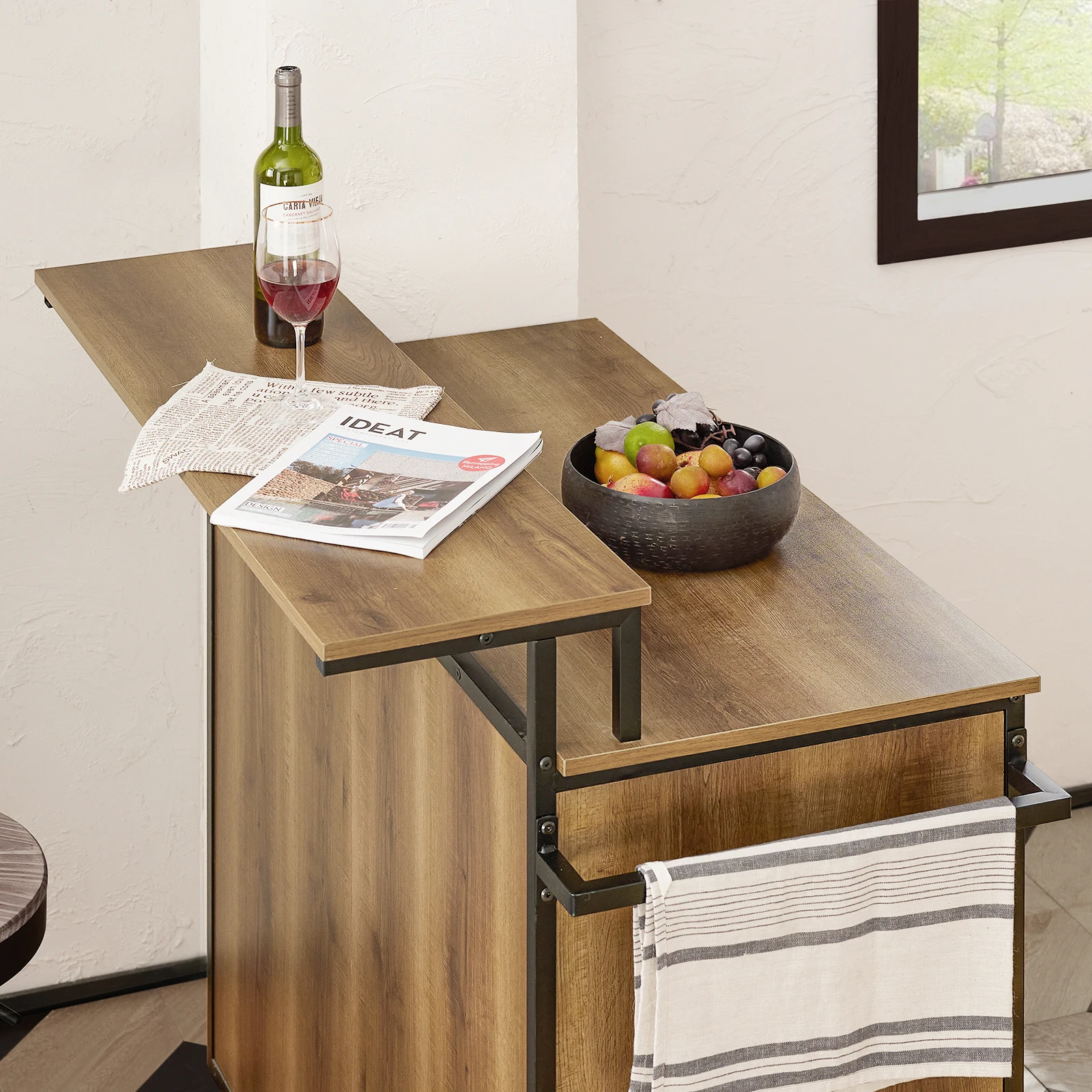 SoBuy KNL02-PF Design Küchenwagen mit Arbeitsplatte Kücheninsel mit Türen und Schubladen Sideboard auf Rollen Küchentrolley – Detail 6