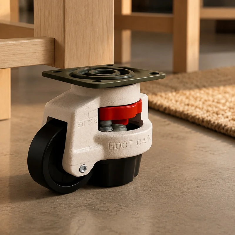 Industrial-Grade Workbench Caster with Height Adjustment and Slip-Resistant Wheels for Machinery and Vending Units