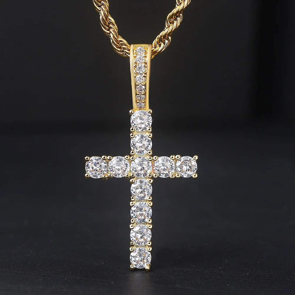 4/5mm Iced Out CZ Cross Pendant Necklaces for Women Men Punk Hiphop Rope Stainless Steel Chain on Neck Rapper Jewelry OHP003